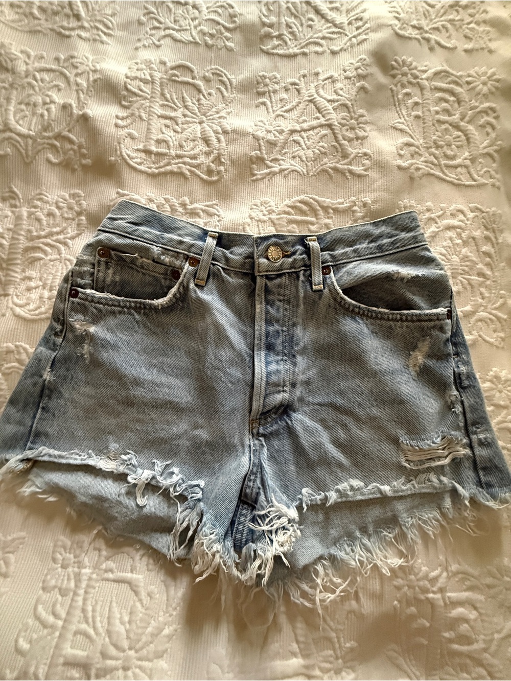 AGOLDE  Parker Vintage Frayed-Hem Denim Shorts High-Rise Button-Fly Size 26